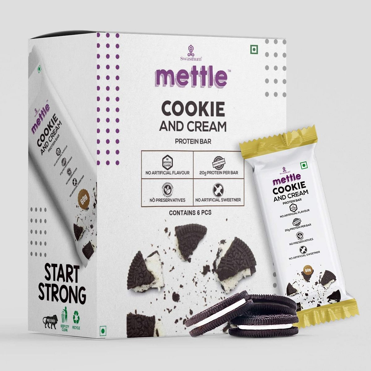 

Getmymettle Protein Bar 60g Pack of 6 Cookie and Cream 360g