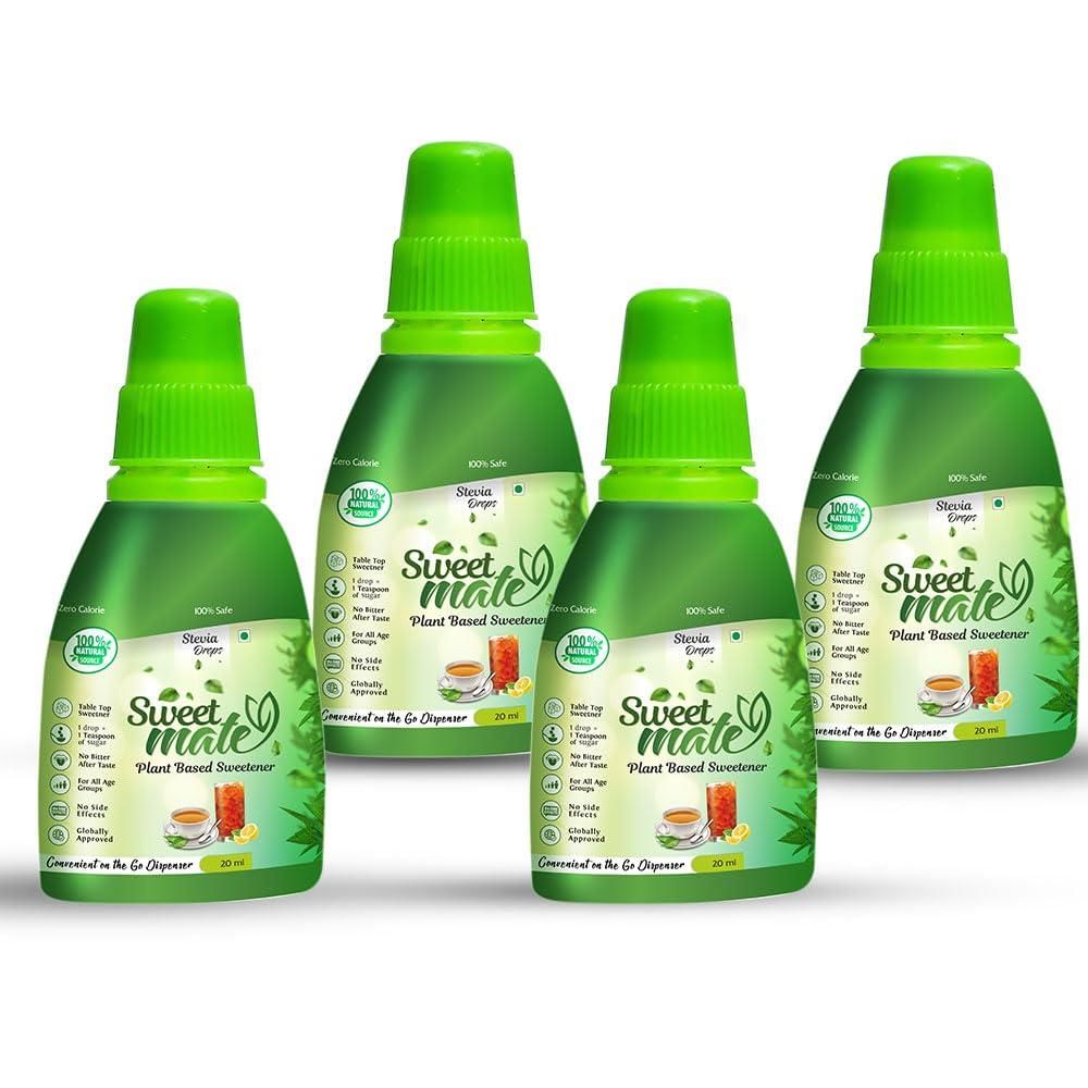 

Sweetmate Stevia Drops - 80ml (20 ml x Pack 4) - 400 Drops Per Pack - Plant Based Sweetener - Zero Calorie - Diabetic Friendly - Sugar Free Liquid ...
