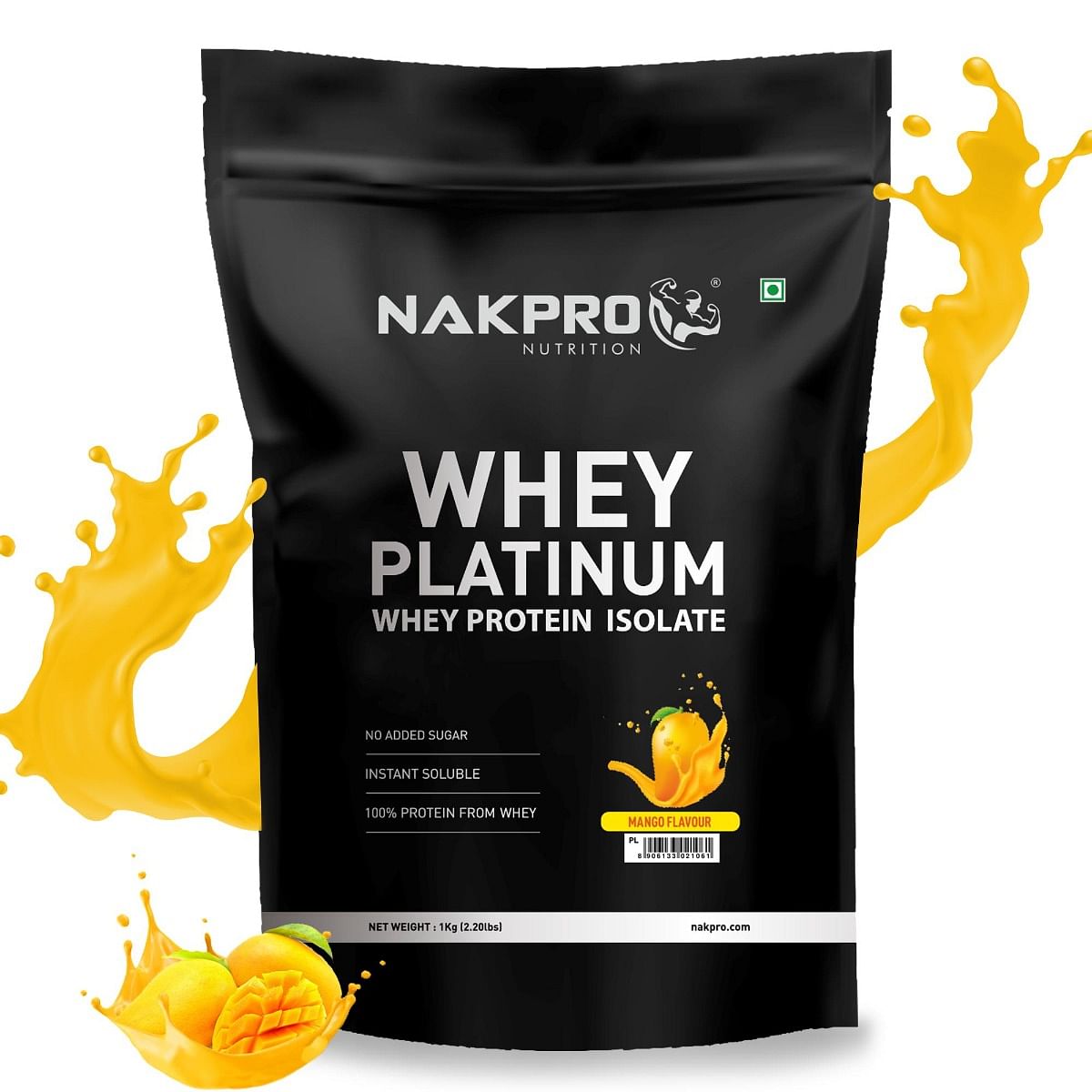 

NAKPRO Platinum Whey Protein Isolate 1kg Mango | 28g Protein, 6.4g BCAA | Trustified Certified 100% Authentic Supplement Powder & No Adulteration |...