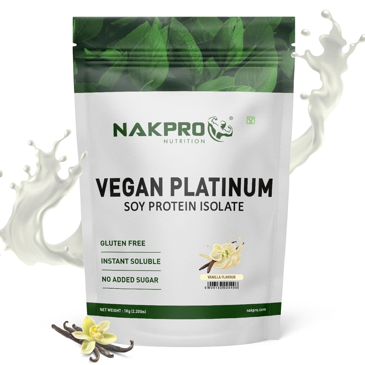 

NAKPRO 100% Soy Protein Isolate, Vanilla - 1kg | 25.3g Protein, 4.6g BCAA | Natural Vegan Plant Protein Powder | Easy To Digest | All Essential Ami...