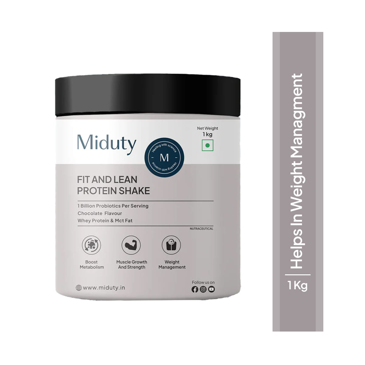 

Miduty Fit & Lean Protein Shake -Whey Protein Isolate-Weight Loss-Muscle Recovery-Chocolate - 1kg