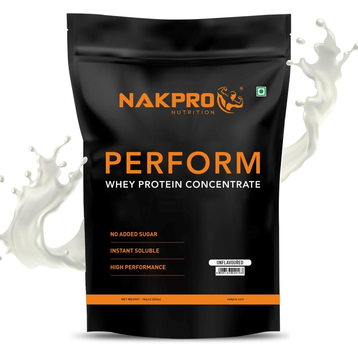 NAKPRO Perform Whey Protein Concentrate Unflavoured| 26g Protein, 5.7g BCAA | Trustified Certified 100% Authentic Supplement Powder & No Adulteration | Fast Absorbing Whey Protein Powder