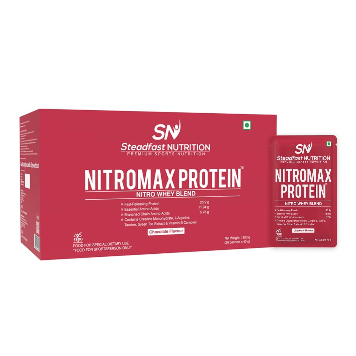 Steadfast Nutrition Nitromax Protein |25.9g Fast Releasing Protein, 11.94g EAA, 5.78g BCAA per sachet | Increases Muscle pump, strength, Lean Muscle