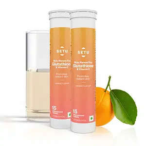 Setu Skin Renew - 30 Effervescent Tablets | Glutathione With Vitamin C, Gluta Fizz, Supports Detoxification, Sugar-Free | Orange Flavour