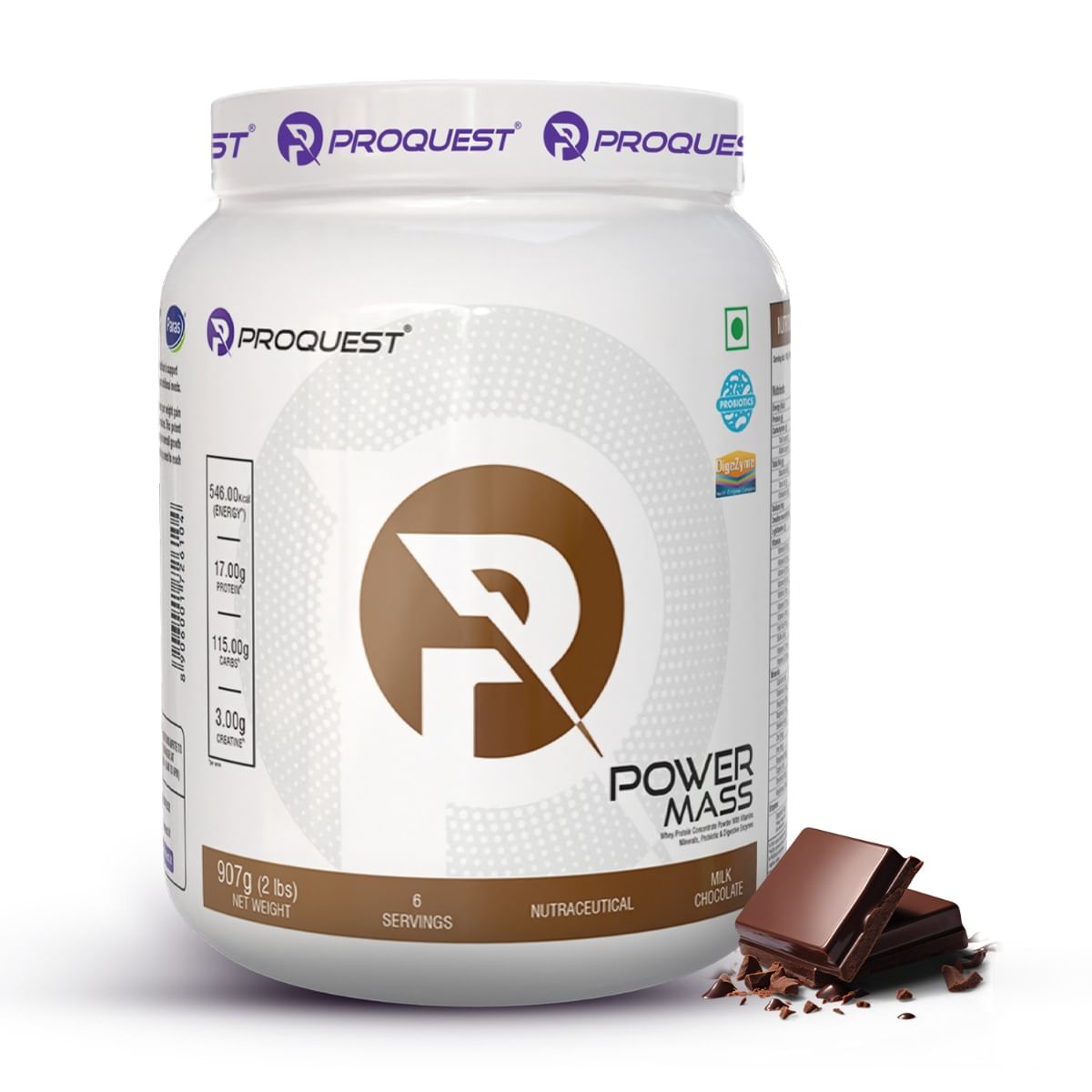 

Proquest Nutrition Power Mass Weight Gainer Milk Chocolate Flavour – 907g | With 115g Carbohydrates, 17g Protein, 3g Creatine, Probiotics & Digesti...