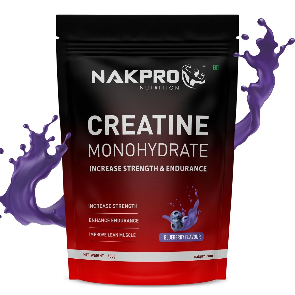 

NAKPRO Micronised Creatine Monohydrate Powder (400g, Blueberry) | 3g Creatine/Serving | Trustified Certified for Accuracy & Purity | Rapid Absorpti...