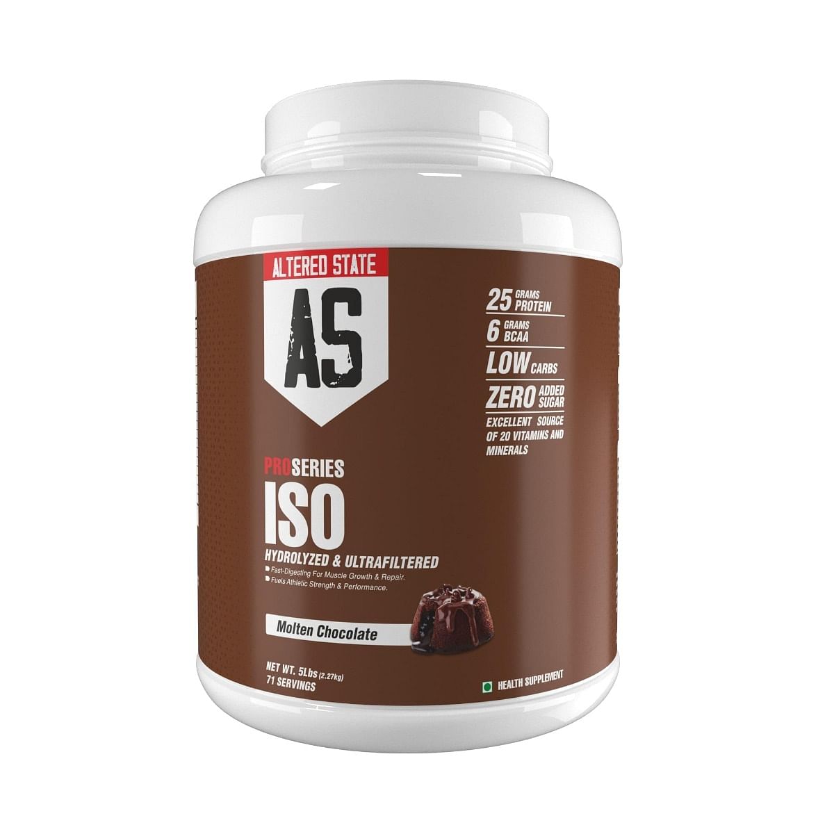 

Altered State Premium Whey Protein Blend - PRO Series ISO |HYDROLYZED & ULTRAFILTERED | 25g Protein | 6g BCAA- 71 Servings (2.27kg / 5 lbs, Molten ...