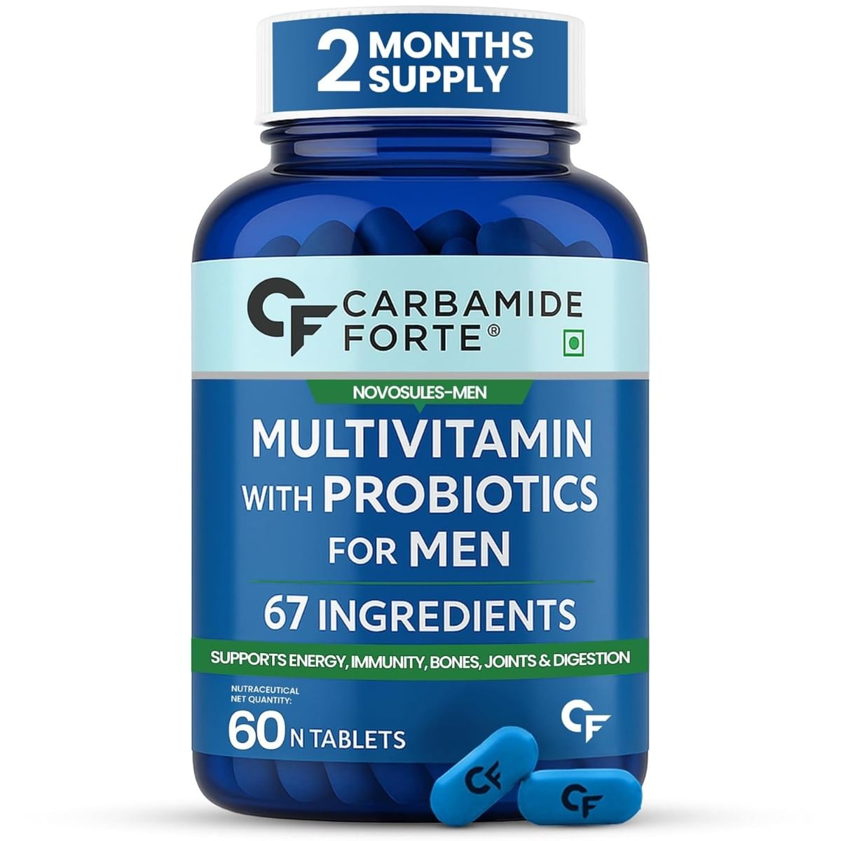 

Carbamide Forte Multivitamin Men for Immunity & Energy with 67 Ingredients, Minerals, Probiotics, Fruits & Vegetable Blend 60 Veg Tablets