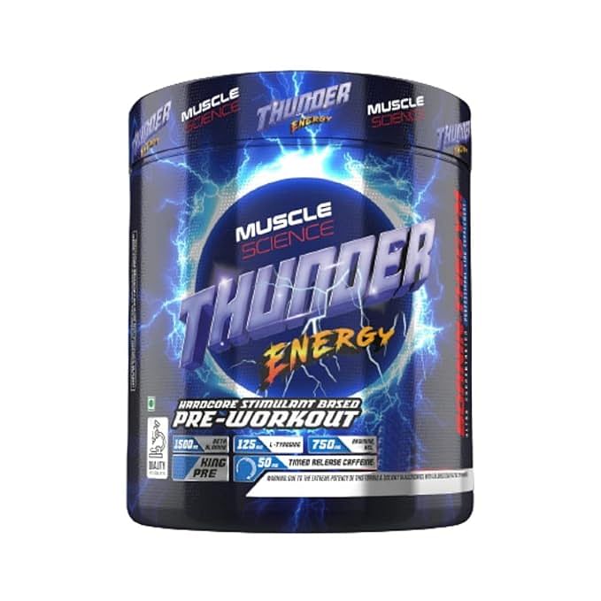 

Muscle Science Thunder Energy 30 Serv. Pre Workout | 3000 mg Beta Alanine For Endurance | 2500mg Pump Matrix | 190mg Caffeine | 250 mg L- Tyrosine ...