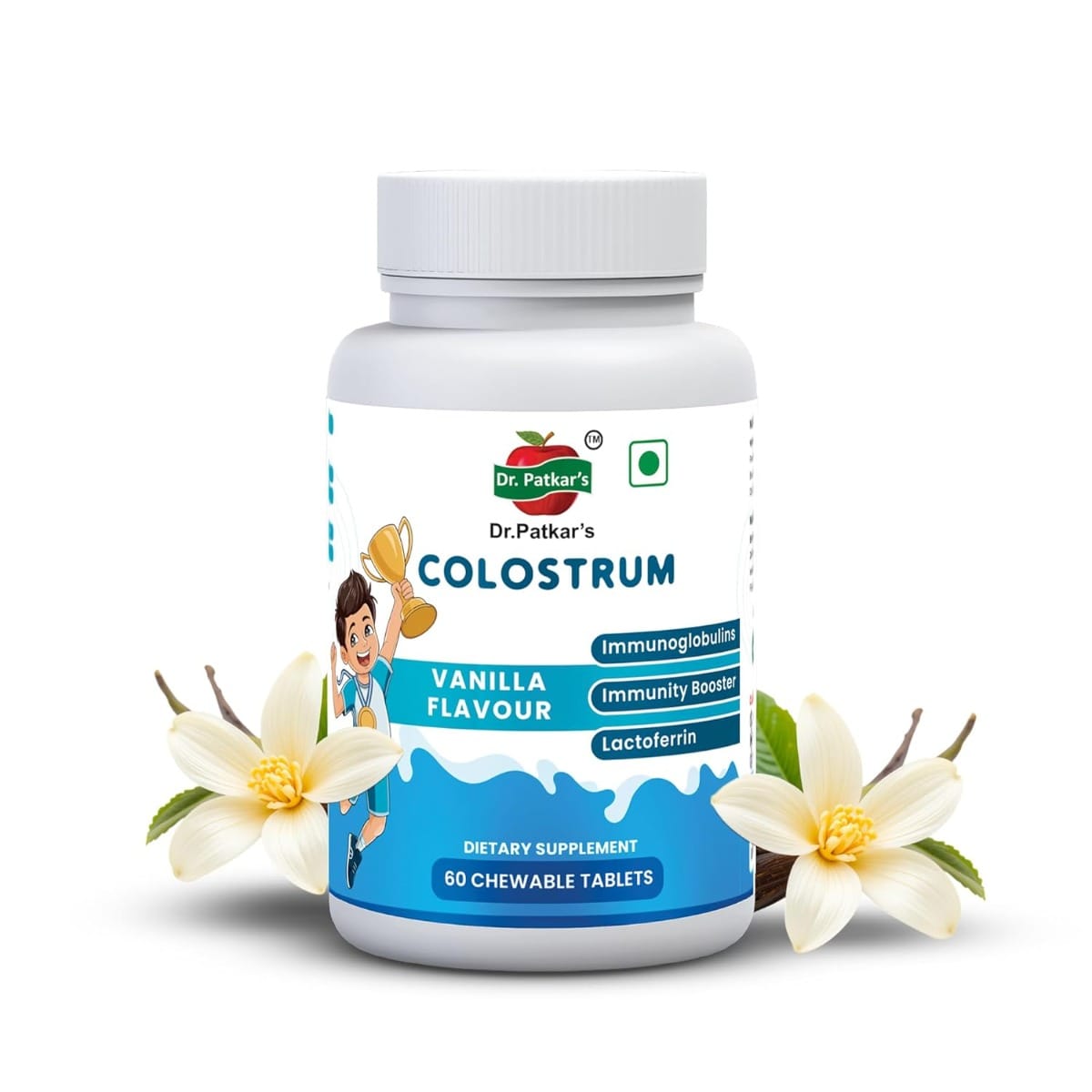 

Dr. Patkar’s Colostrum Chewable Tablets 500mg – High IgG for Immunity & Gut Health – Daily Wellness Supplement for Kids & Adults – Great Vanilla Fl...