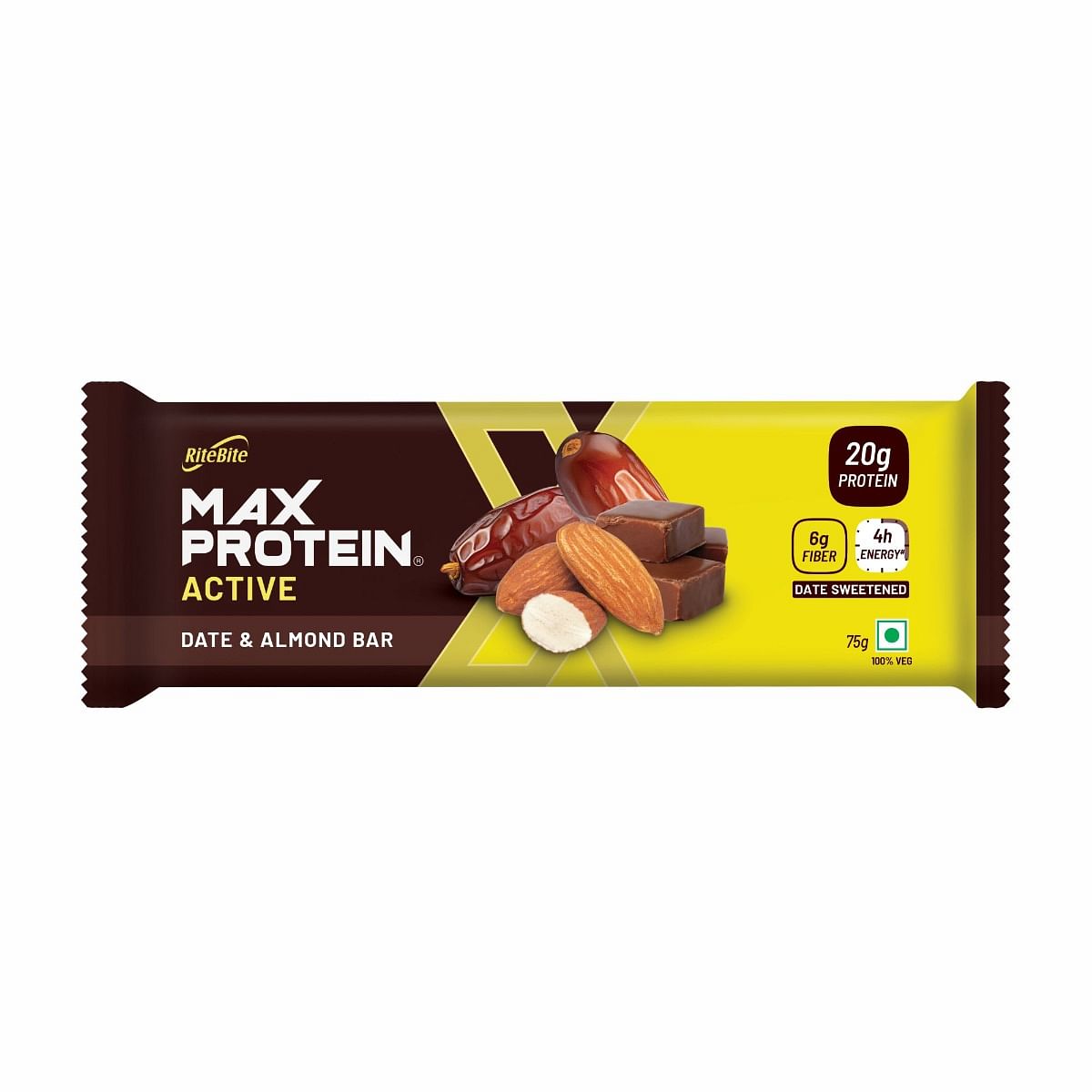 

RiteBite Max Protein Active Date & Almond 20g Protein Bar - 75g