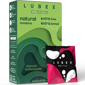Lubex 6 in 1 Extra Time Condoms - Long Lasting with Disposable Bags - Ultra Thin & Extra Dotted - Natural Unflavoured