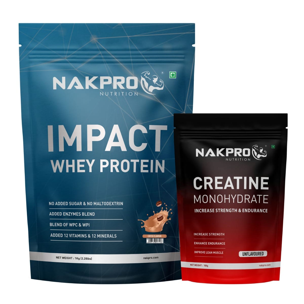 

NAKPRO Impact Whey Protein Supplement Powder Combo (1 kg with Creatine, Coffee)