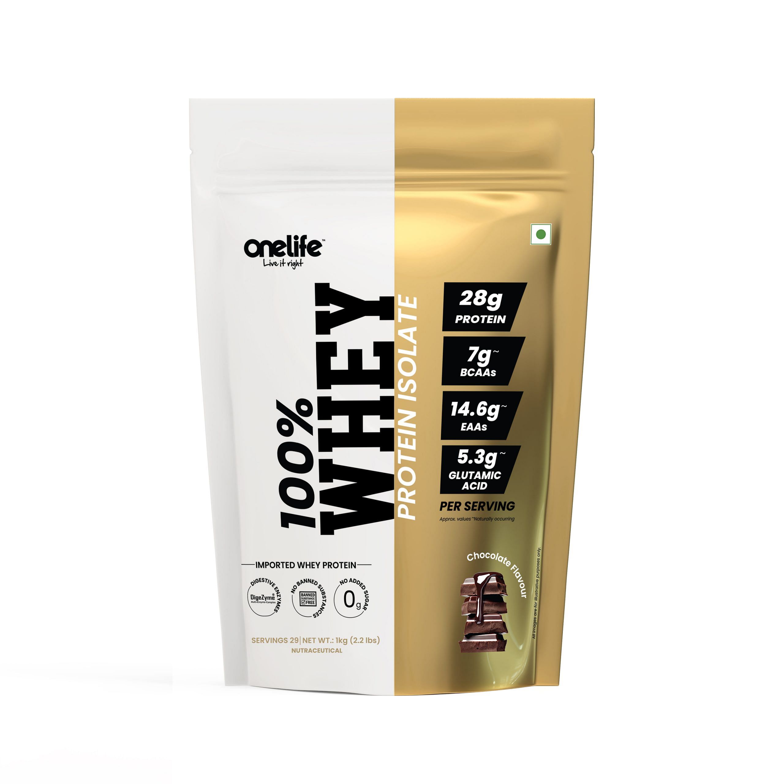 

Onelife - Whey Protein Isolate | Chocolate Flavor | 28g Protein, 7g BCAAs, 14.6g EAAs per Serving | Supports Muscle Recovery and Lean Mass Gain | P...