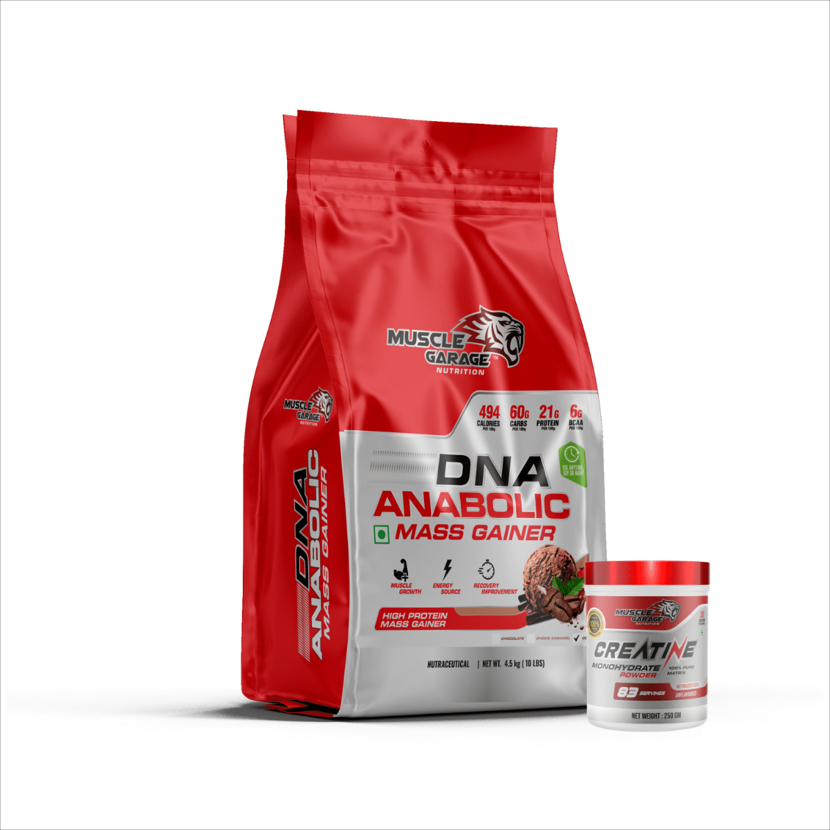 

Muscle Garage DNA Anabolic Mass Gainer Muscle Growth & Recovery| 4.5 Kg| Coffee With Creatine 200gm unflavoured