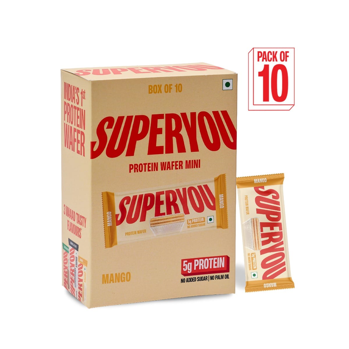 

Superyou Mango Mini Protein Chocolate (Pack Of 10)|5g Protein in less than 100 calories | Made with Atta & Jowar No Added Sugar|Yeast Fermented Pr...