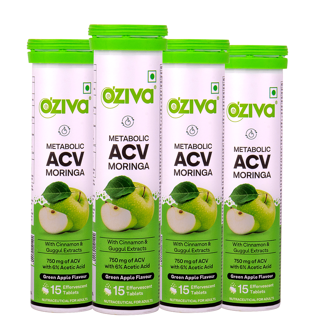 

OZiva ACV (Apple Cider Vinegar) Moringa to Control Cravings| No Maltodextrin, No Added Sugar | 15 Effervescent Tablets - Green apple, Pack of 4 (60...