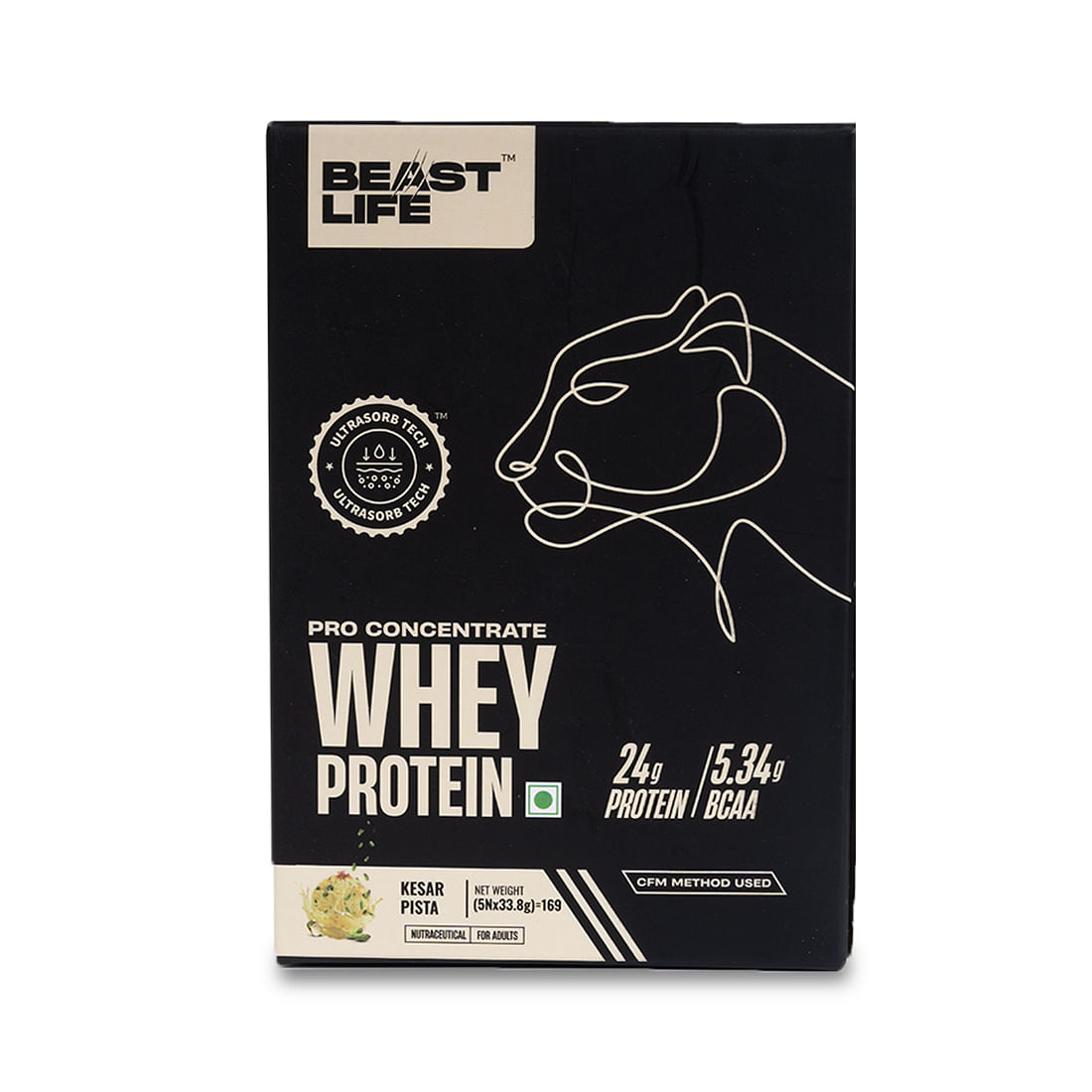 

BeastLife Whey Protein Powder sachet Kesar Pista flavour 5 Serving With Ultrasorb Tech,24G Protein Travel sachets | Easy to carry | Travel Pack