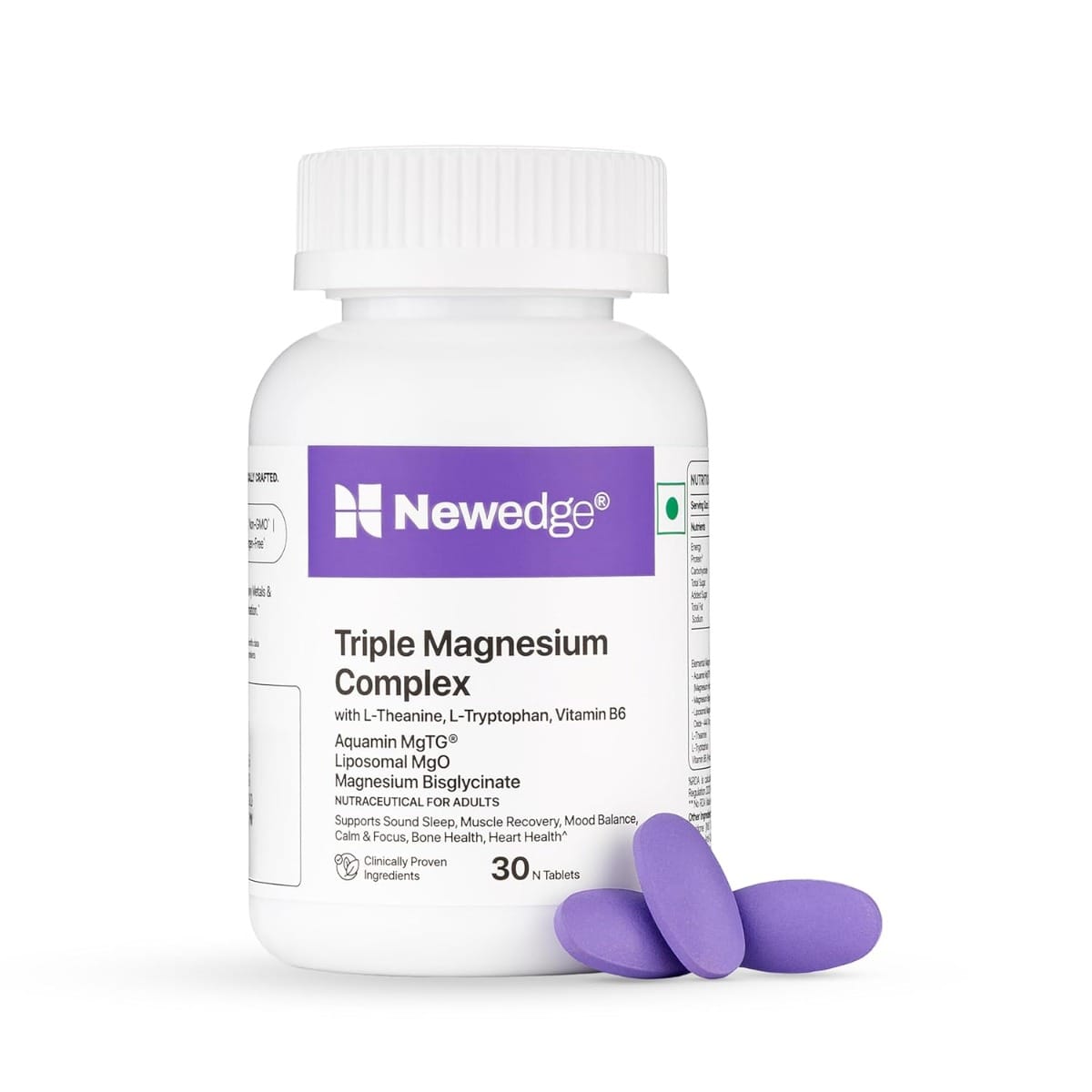Newedge Triple Magnesium Complex with with L-Theanine, L-Tryptophan, Vitamin B6 | Aquamin MgTG, Magnesium Bisglycinate, Liposomal MgO for max absorption | Deep Sleep, Quick Recovery-image-9