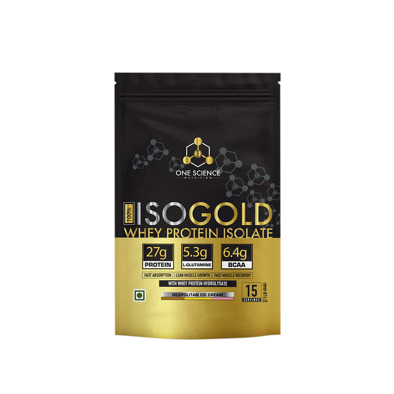 

One Science Nutrition (OSN) 100% Iso Gold Whey Protein 1lbs [Grass Fed Whey]- 27g Protein, 5.3g Glutamine, 6.4g BCAA -Neapolitan Ice Cream 454g