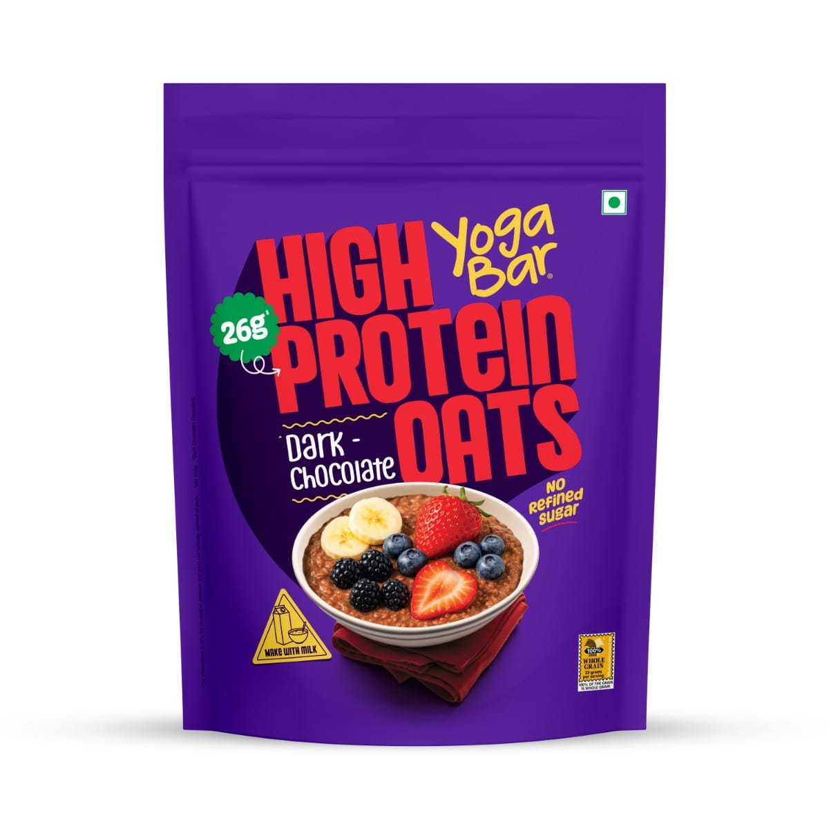 

Yogabar High Protein Oats Dark Chocolate | 26g Protein per 100g | No Refined Sugar | 1kg Resealable Pack (Pack of 1)