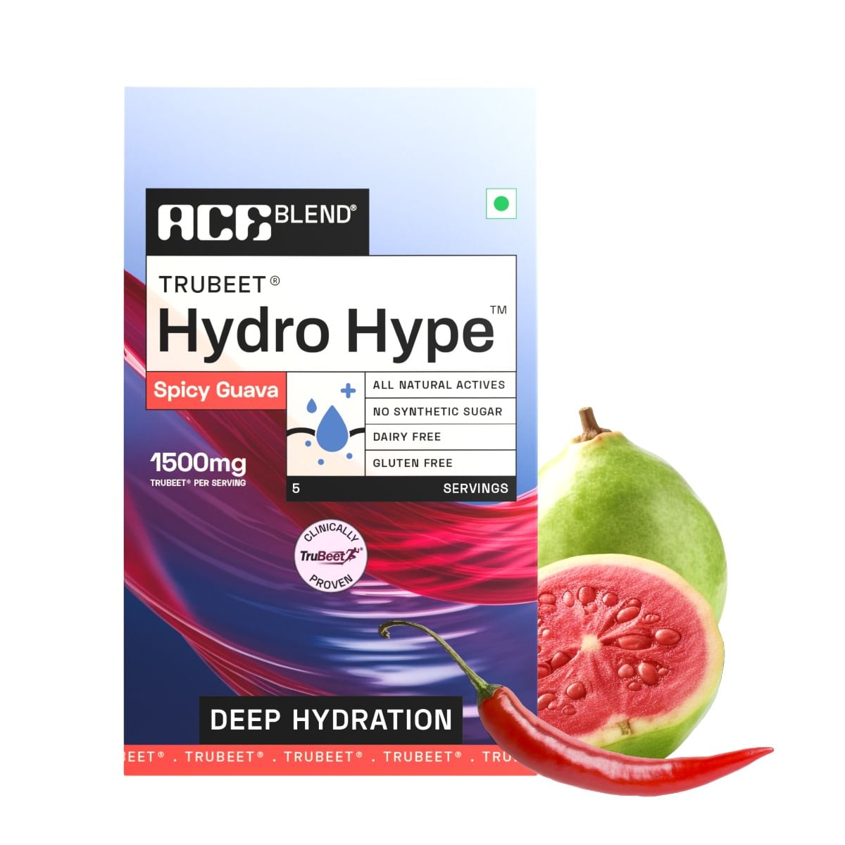 

Ace Blend Hydro Hype™ 5 sachets - Spicy Guava | Proven To Increase Energy & Blood Flow | Instant Hydration | Full-Spectrum Electrolytes | 100% Natu...