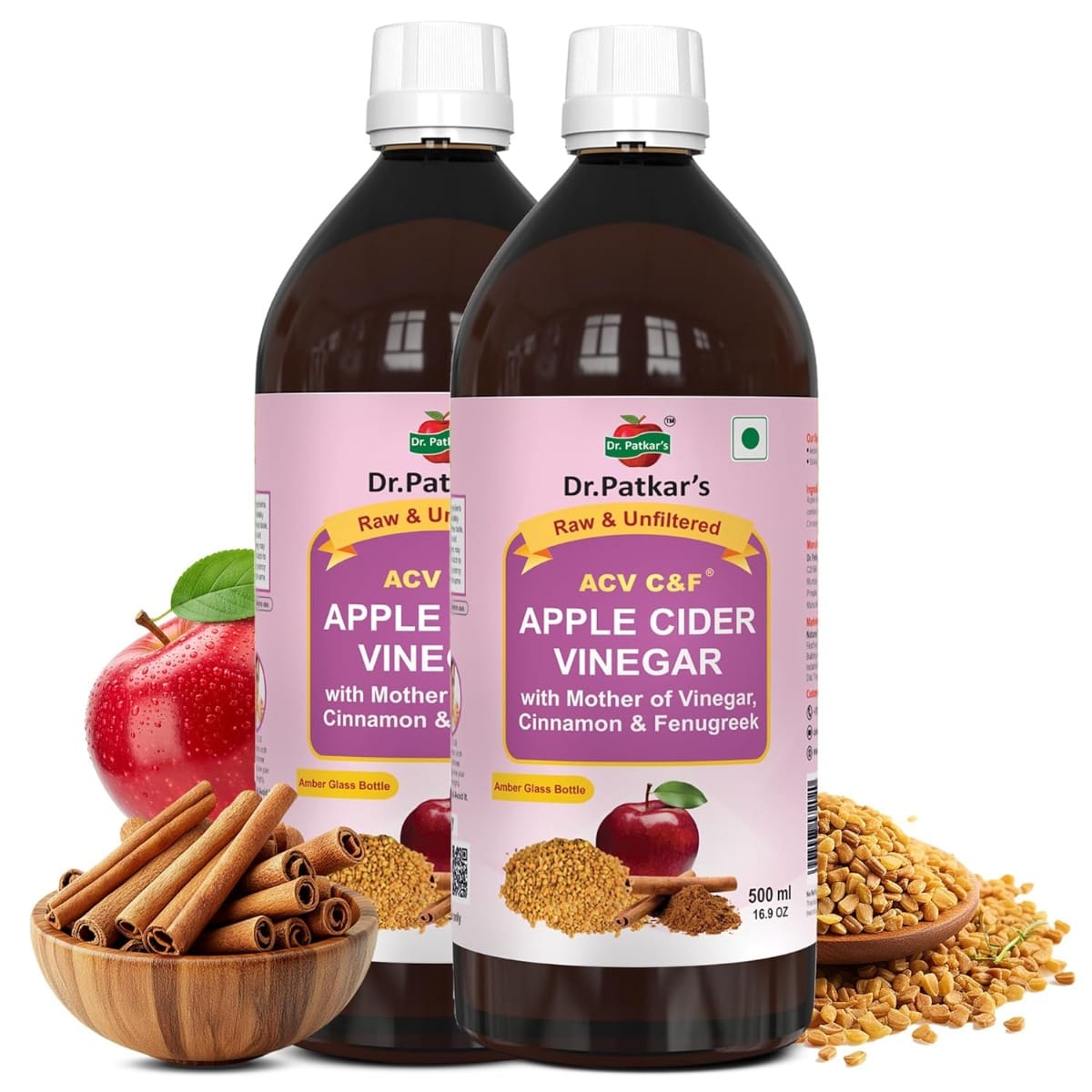 

Dr. Patkar's Apple Cider Vinegar with Cinnamon & Fenugreek | Unfiltered & Undiluted | Suitable for Sugar Control with Improved Immunity & Lowers Ba...