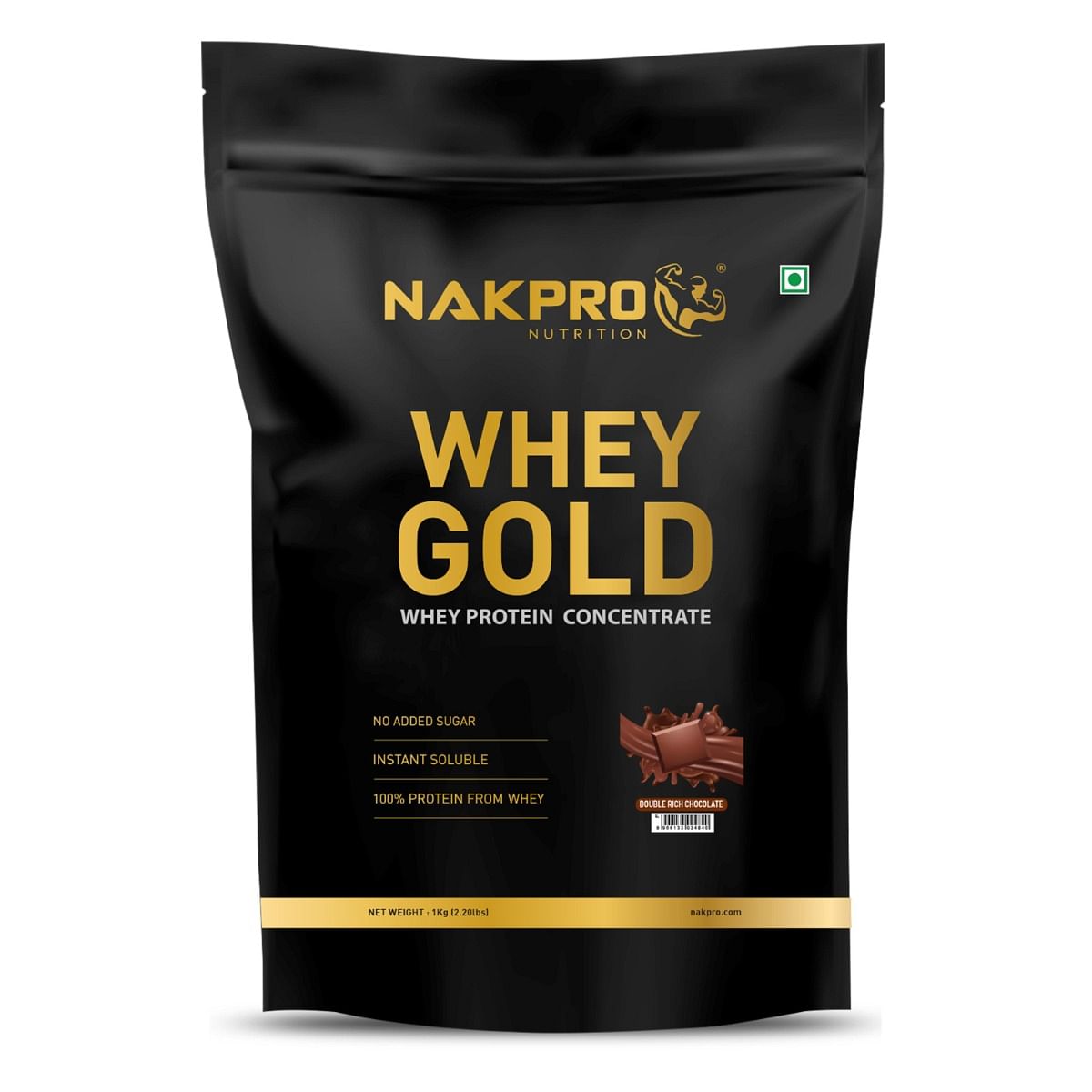 

NAKPRO Gold Whey Protein Concentrate 1kg Double Rich Chocolate | 25.5g Protein, 5.6g BCAA | Trustified Certified 100% Authentic Supplement Powder &...