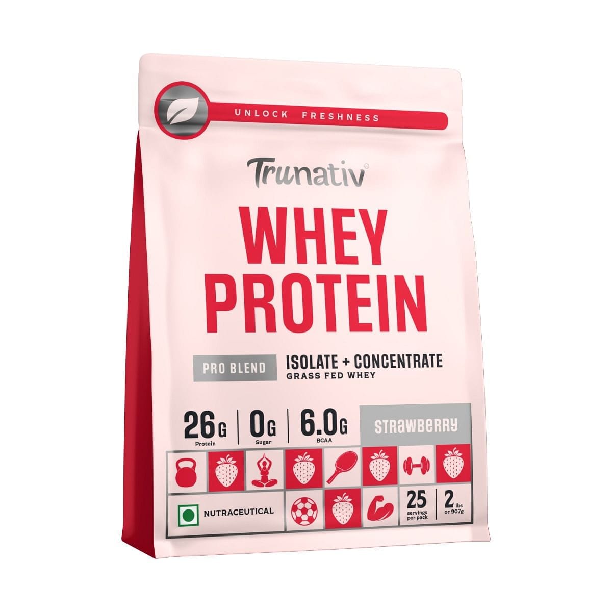 Trunativ Whey protein powder | Blend with Isolate and Concentrate- Strawberry Flavour-picture-38