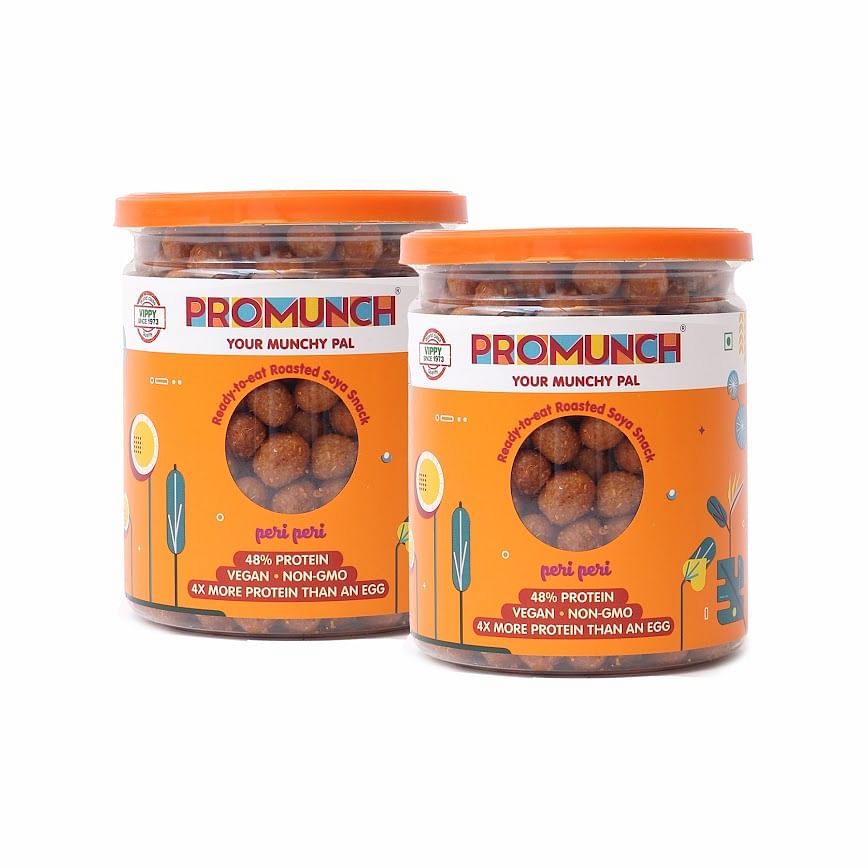 

PROMUNCH Roasted Soya Snack | Vegan | High-Protein | Healthy | Gluten-Free | Pack of 2, Flavour: Peri Peri, 150 g Each