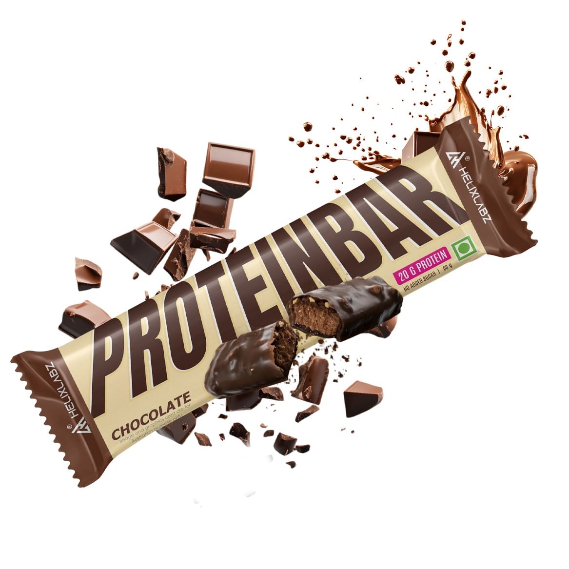 

Helixlabz High Protein Bar 20.4g Protein , 5.2g Fiber | Chocolate- 60 Gm | Pk of 6