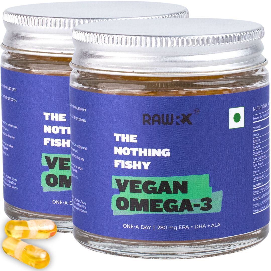 

RawRX Vegan Omega 3, 500 mg EPA DHA ALA Fatty Acids, 60 Capsules, 100% Vegetarian Algae Oil, Better than Fish Oil, Best for Pre Workout, Hair & Ski...