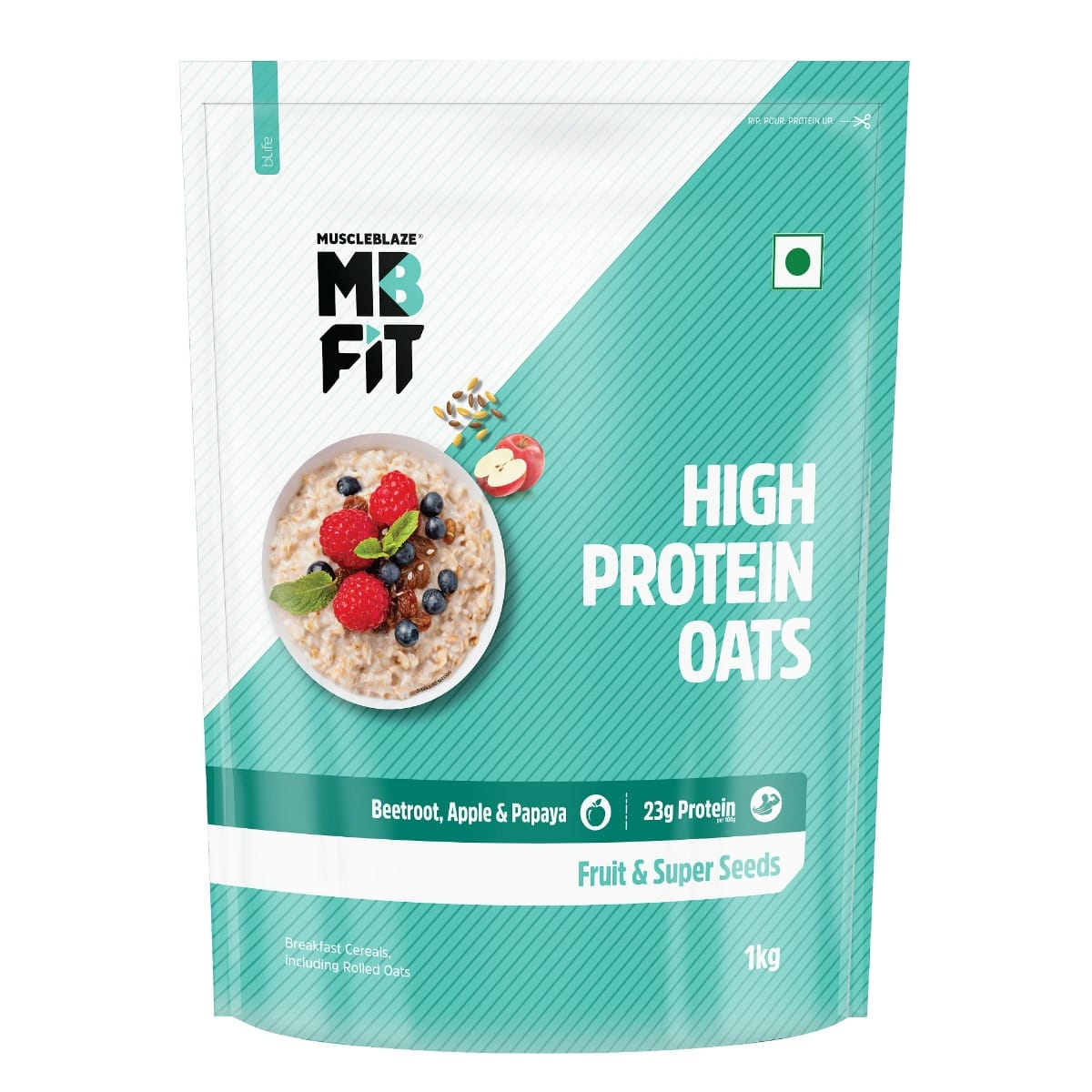 

MuscleBlaze Fit High Protein Oats | 23g Protein | Breakfast Cereals for Weight Management (Fruit & Super Seeds, 1kg)