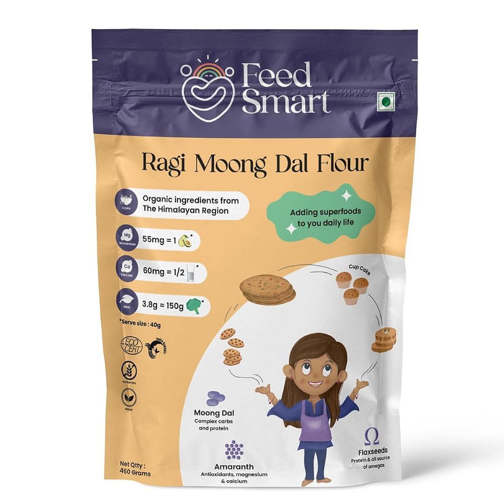 

Feed Smart Moong Dal Ragi Gluten-Free Flour with 9 Natural Superfoods - Protein-Rich & Dairy-Free - Pack of 1 (450 grams)