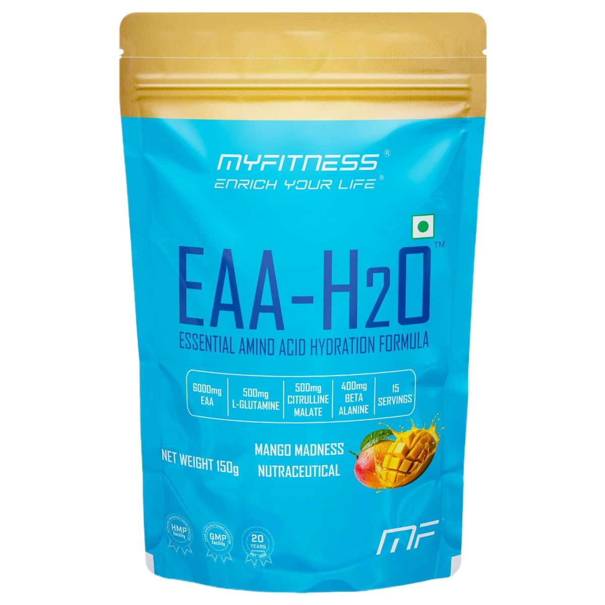 

MYFITNESS EAA H2O | 6000mg EAA | 850mg Electrolyte Blend | 500mg L-Glutamine | 500mg Citrulline Malate | 400mg Beta Alanine | 200mg Taurine | EAA S...