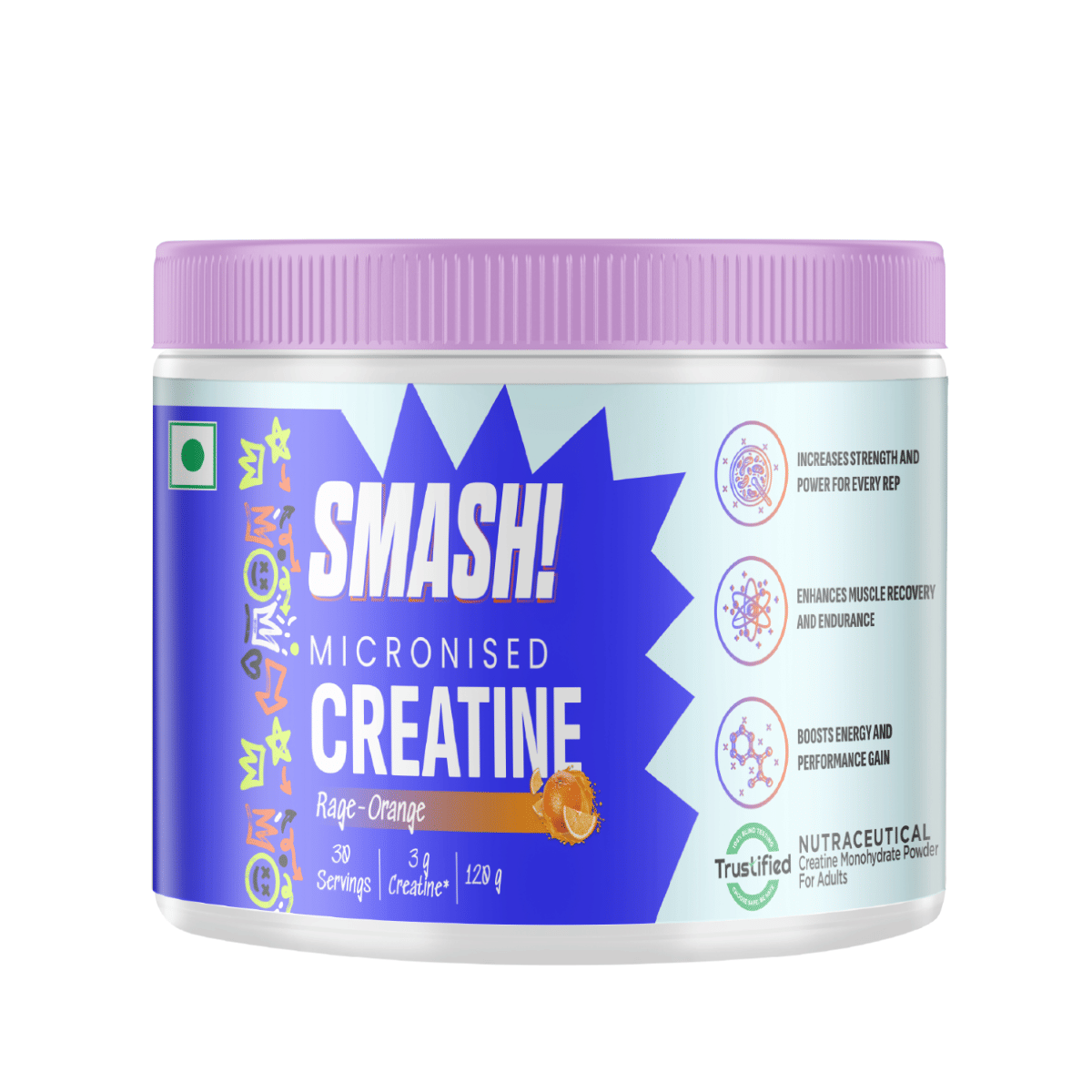

SMASH Micronised Creatine Monohydrate Powder, Rage-Orange (30 Servings, 120g)