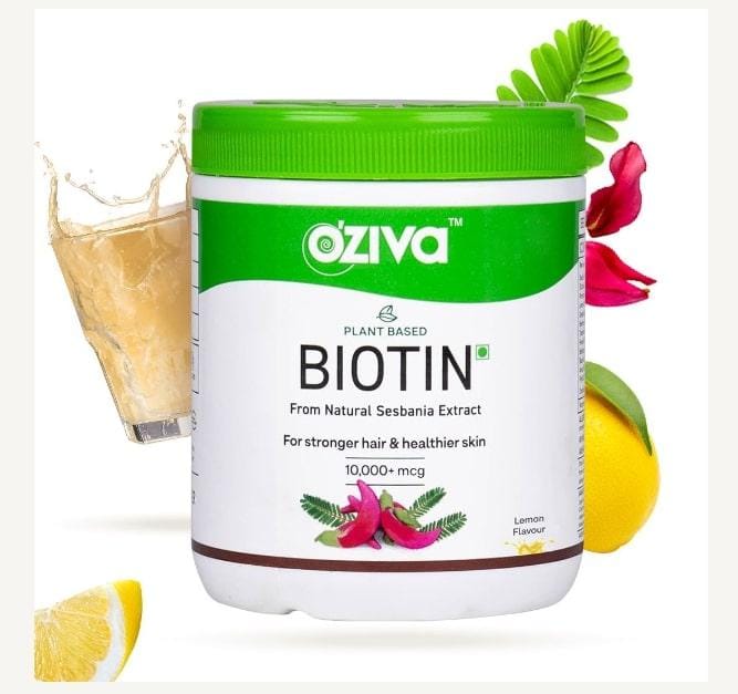 OZiva Plant Based Biotin for Improved Hair Thickness, 100% Natural, Clinically Proven,(Lemon, Sesbania)