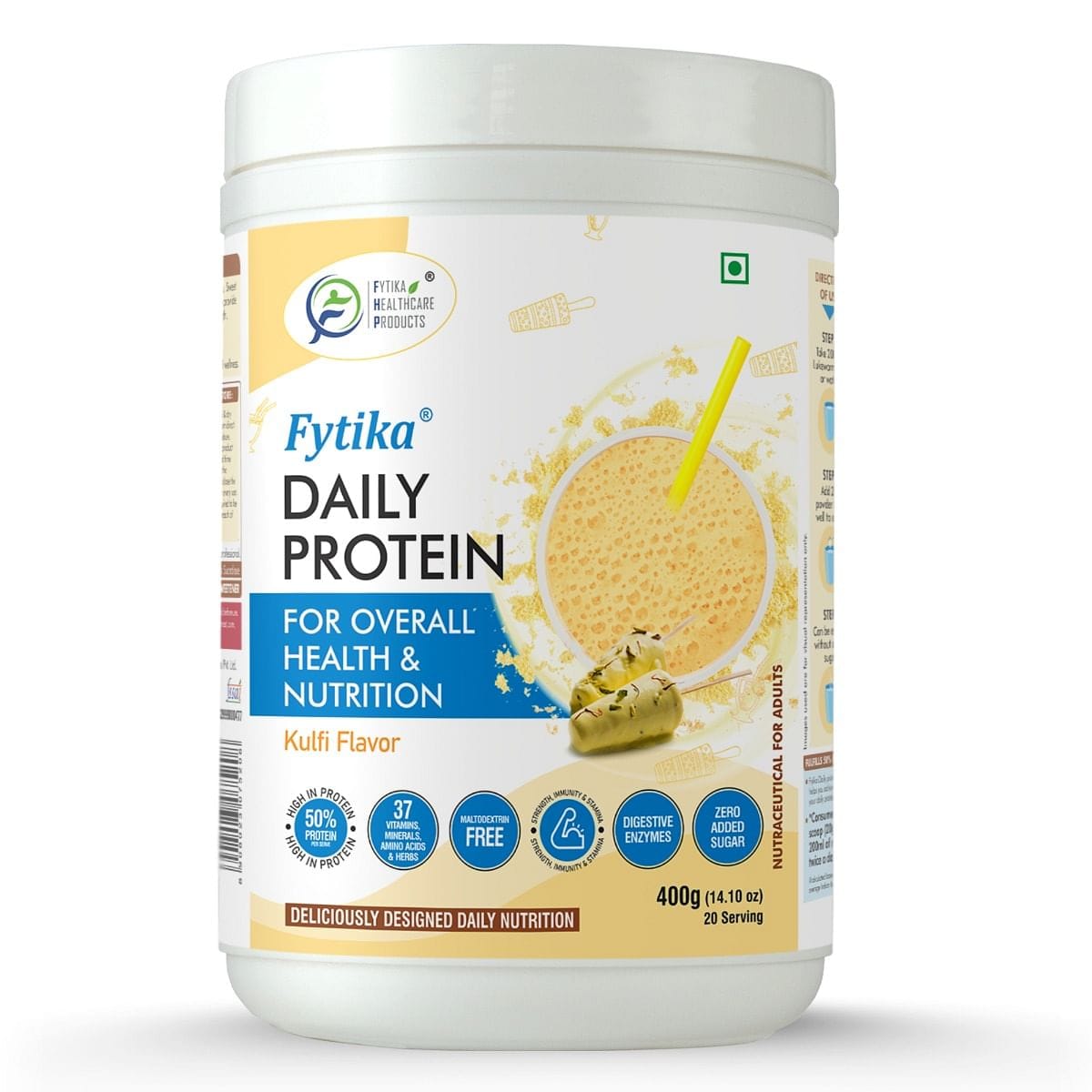 Fytika Daily Protein | Complete Nutrition Drink for Adults with 37 Essential Vitamins & Minerals, | 50% Protein Per Serve | High Protein Drink for Men & Women - 400g