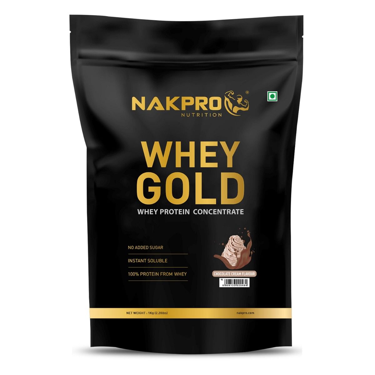 

NAKPRO Gold Whey Protein Concentrate 1kg Chocolate Cream | 25.5g Protein, 5.6g BCAA | Trustified Certified 100% Authentic Supplement Powder & No Ad...