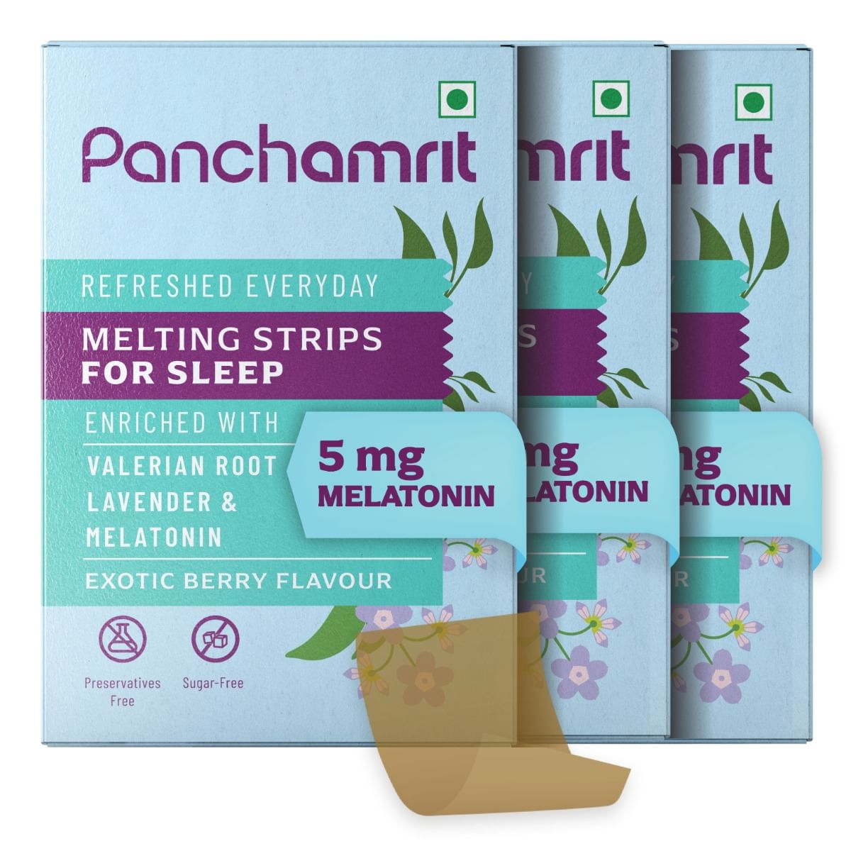 

Panchamrit Melting Strips for Sleep 5mg Melatonin 90 Strips - Non-Addictive, No Added Sugar, Ayurvedic Herbs -Valerian Root, Chamomile for Traveler...