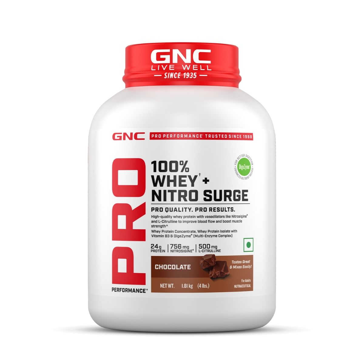 

GNC Pro Perfomance 100% Whey Nitro Surge Chocolate 4 lbs