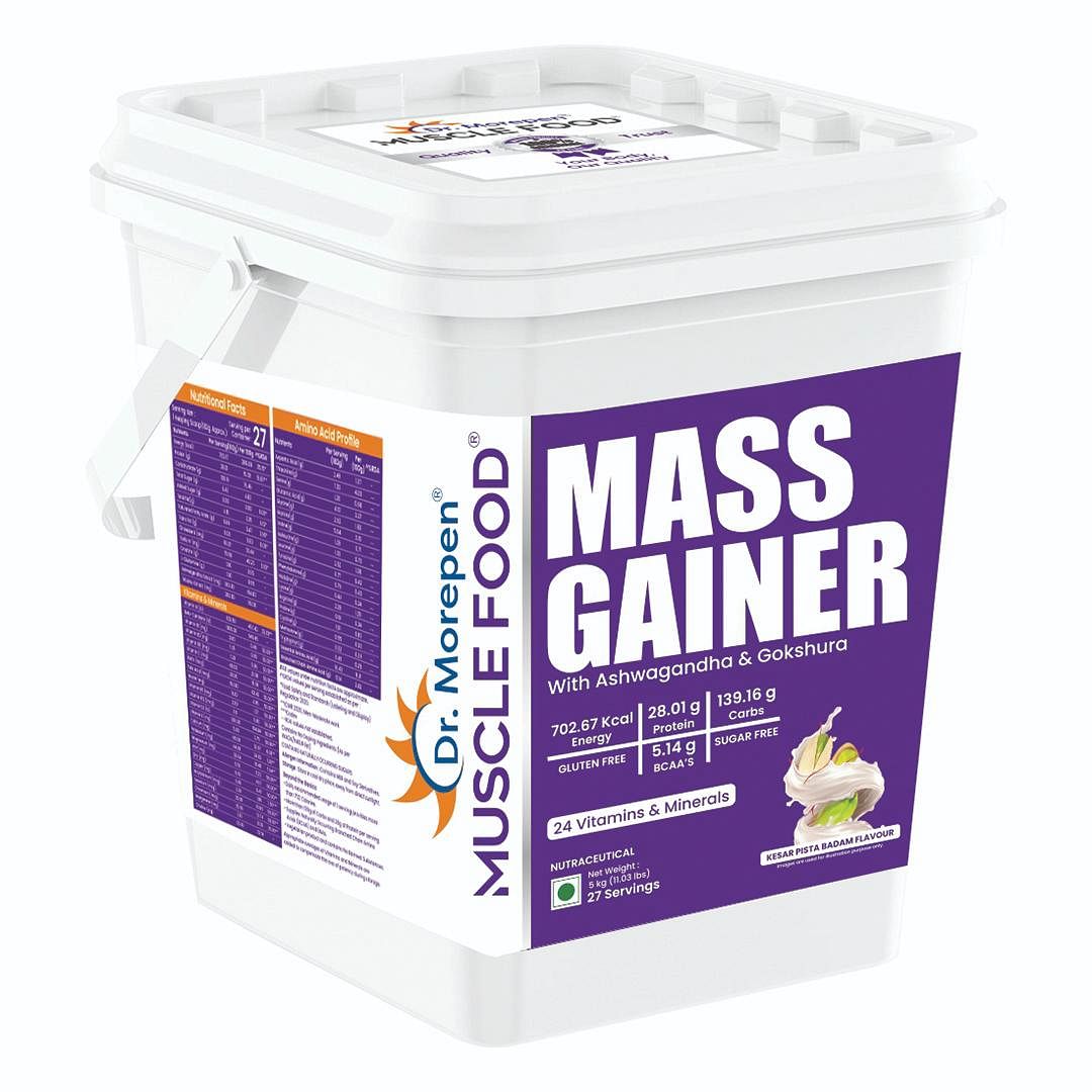 

Dr. Morepen Muscle Food Mass Gainer with Ashwagandha & Gokshura for Muscle Growth, Strength & Weight Gain, Kesar Pista Badam Flavour - 5kg