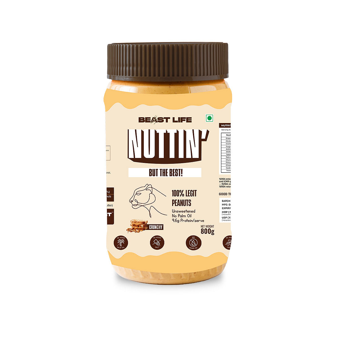 

BEASTLIFE Natural Peanut Butter 100% Peanuts No palm Oil , 800 gram