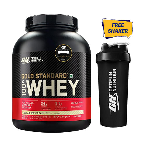 

Optimum Nutrition (ON) Gold Standard 100% Whey Protein Powder 5 lbs, 2.27 kg (Vanilla Ice Cream), for Muscle Support & Recovery, Vegetarian - Prima...