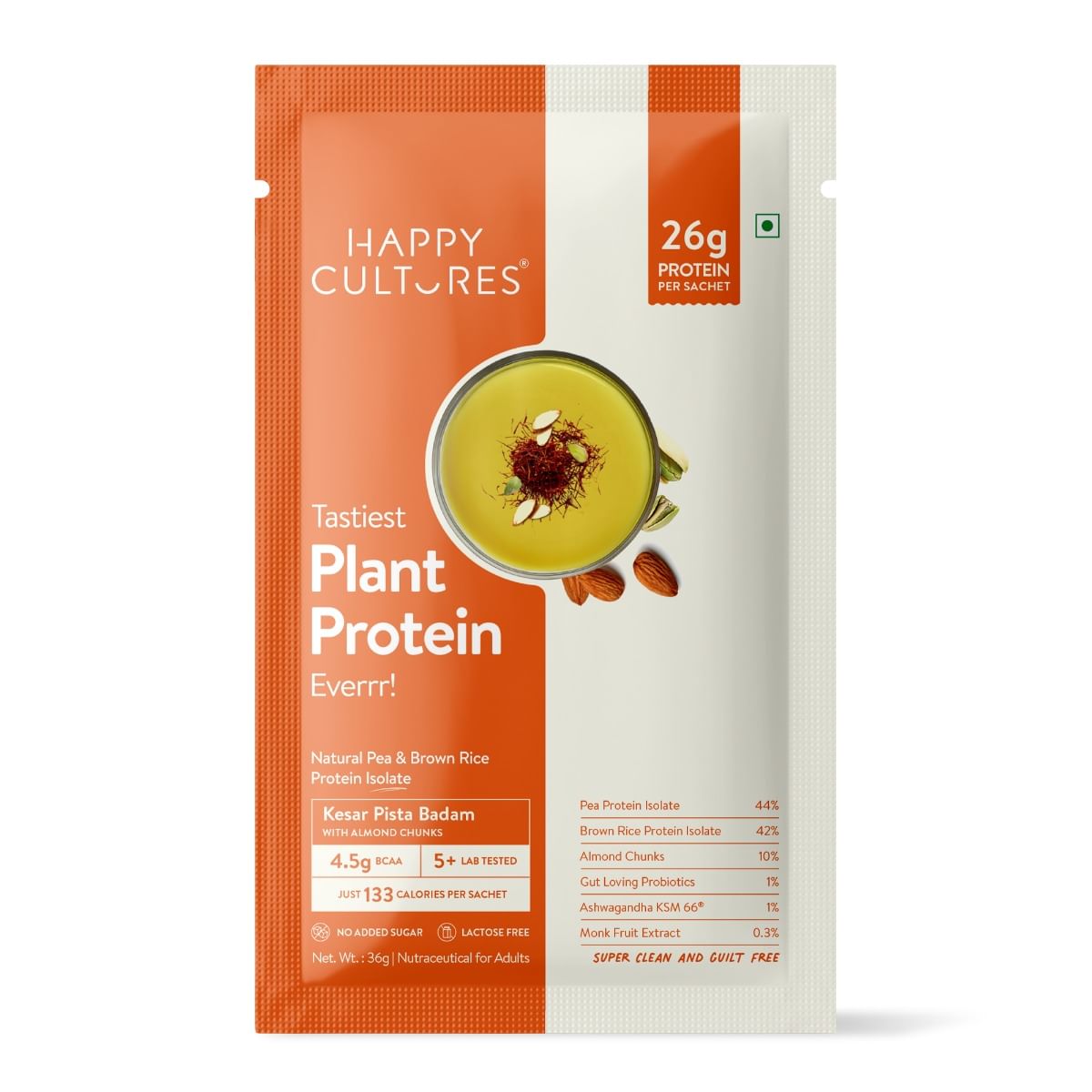 

Happy Cultures 26g Tastiest Plant Protein |Kesar Pista 36 gm