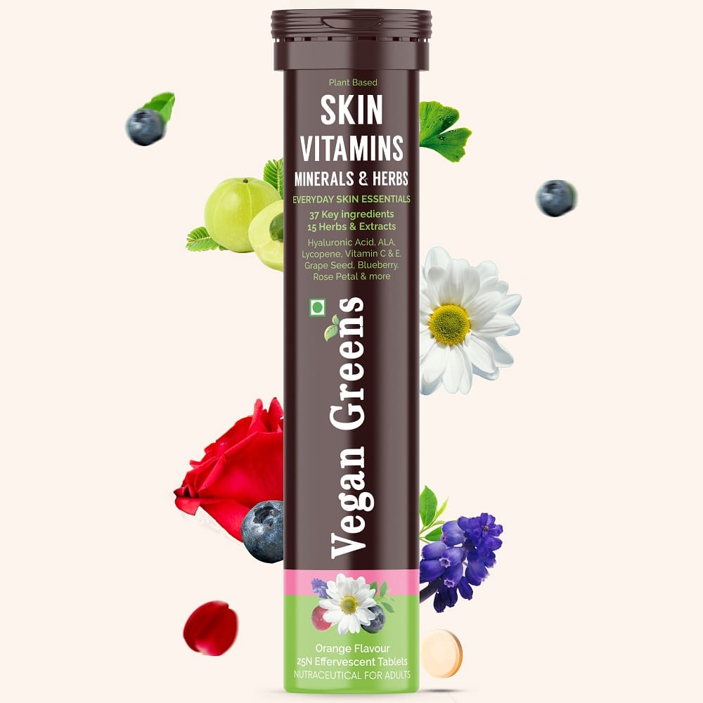 

Vegan Greens Skin Vitamins 37 Ingredients, Herbs with Hyaluronic Acid, ALA, Lycopene, Vit. E & C. Daily Skin Hydration, Repair, Heal, Detox, Acne C...