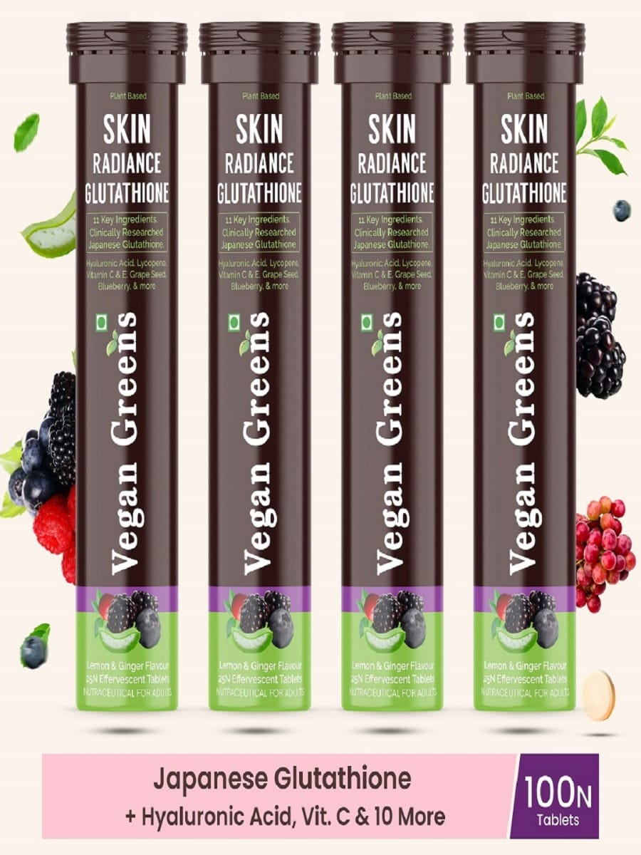 

Vegan Greens Skin Radiance Japanese Glutathione with Hyaluronic Acid, Aloe Vera, Lycopene, Vitamin E & C, Grape Seed. For Skin Whitening, Glow & Hy...