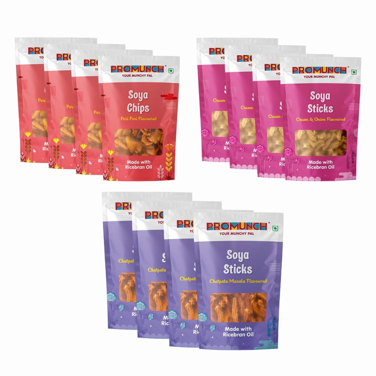 

PROMUNCH Soya Sticks (Chatpata Masala, Cream onion) | Soya Chips (Peri Peri) | Crispy snacks | Namkeen savoury chips | No Palm Oil And Maida | - 30...