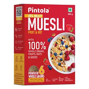 Pintola Fruit & Nut Muesli with 28% Millet & 68% Wholegrains, Healthy-Fruity Breakfast cereal with 6 nuts, dried fruits & Dates, No Preservatives, No added sugar|Rich in Dietary Fibre & Protein