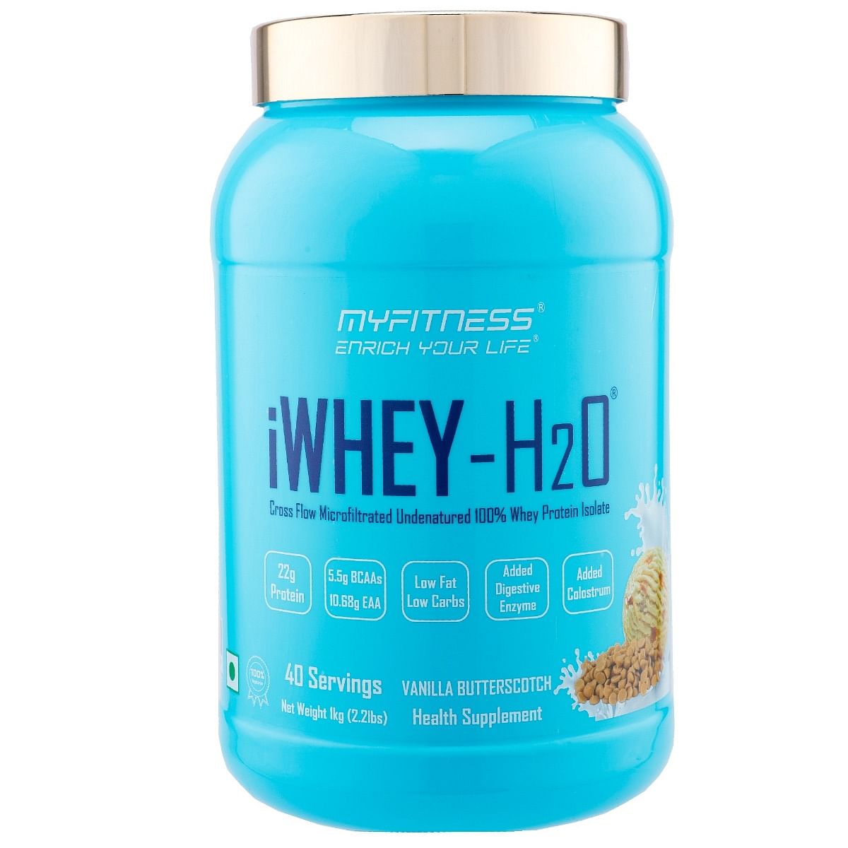 

MYFITNESS ® iWHEY- H2O 40 Servings|Whey Protein Isolate| 88% Premium Whey Protein Isolate Per Serving|5.5g BCAA| 10.68g EAA| Added Digestive Enzyme...